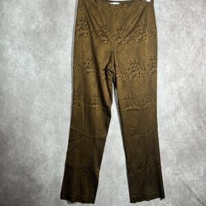 Alberto Makali Dress Pants Women Size 8 Brown Floral Jacquard Trousers High Rise